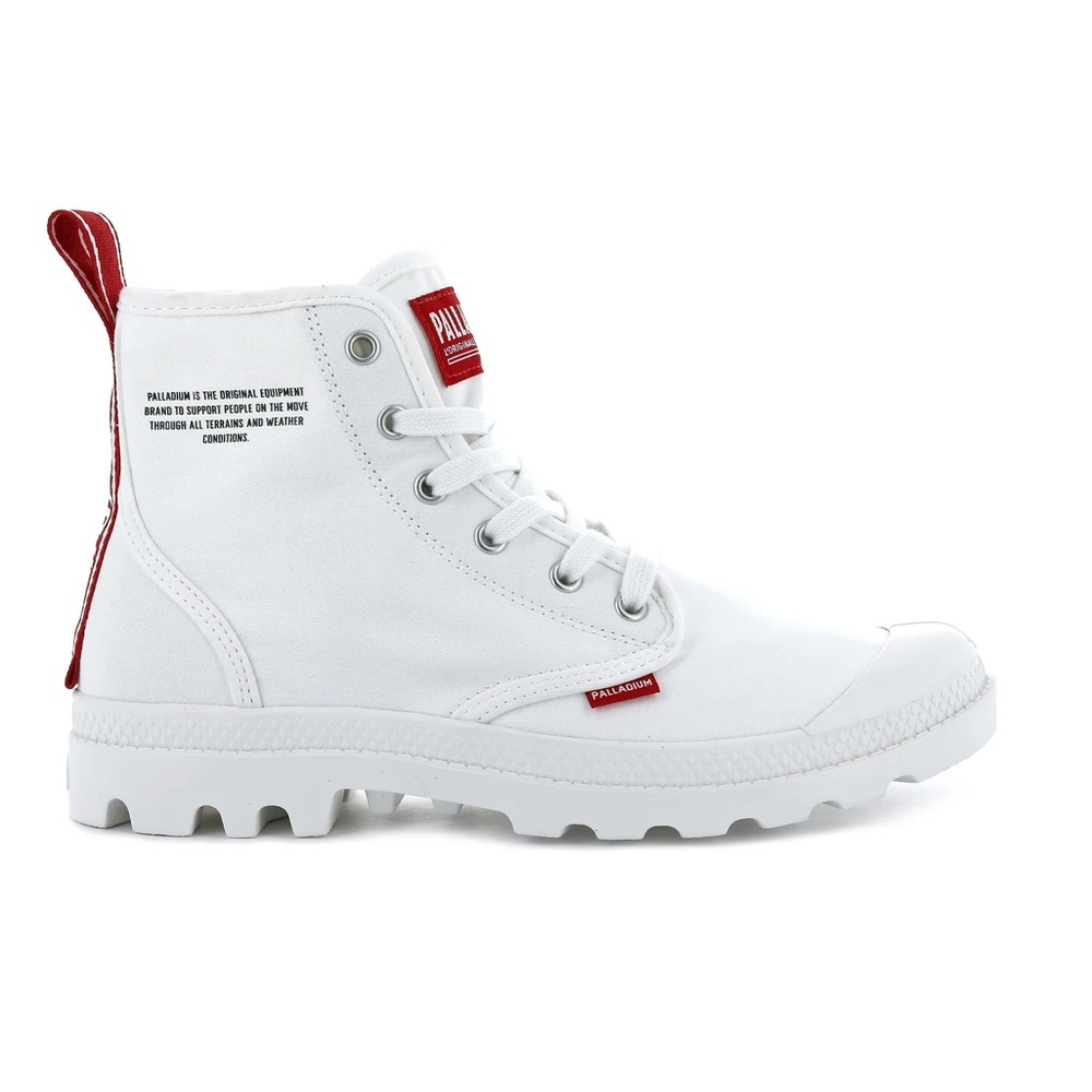 Palladium White and Red High-Top Boots